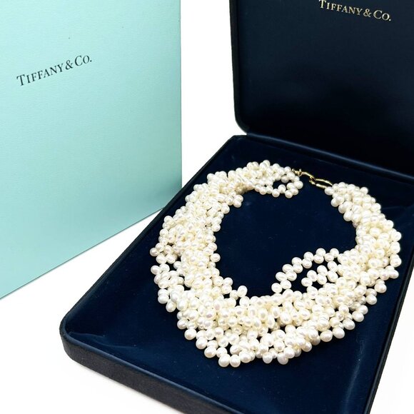Tiffany &Co Picasso 18K 750 Gold Freshwater Pearl 8 Strands Choker Necklace - Picture 2 of 5
